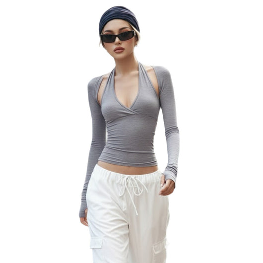 Camiseta Halter Ajustable con Manga Larga y Cintura Marcada - Image 5