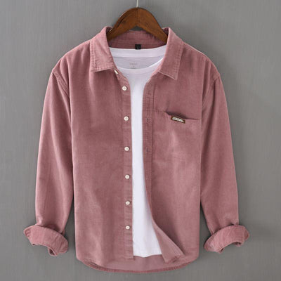 Camisa de Pana Manga Larga Estilo Japonés para Hombre - Colores Sólidos Primavera Otoño - Image 2