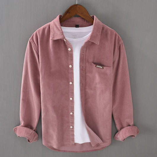 Camisa de Pana Manga Larga Estilo Japonés para Hombre - Colores Sólidos Primavera Otoño - Image 2