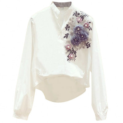 Blusa Casual de Cuello en V y Manga Larga para Mujer - Blanco Versátil - Image 6