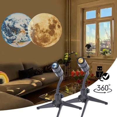 Lámpara Proyector 2 en 1 Tierra y Luna con Soporte Giratorio 360°