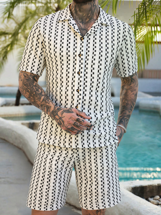 Conjunto Casual de Camisa a Rayas y Shorts para Hombre - Image 9