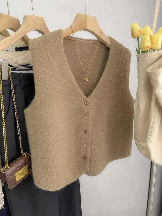 Chaleco de Punto Liso Escote V para Mujer - Versátil y Casual - Image 10