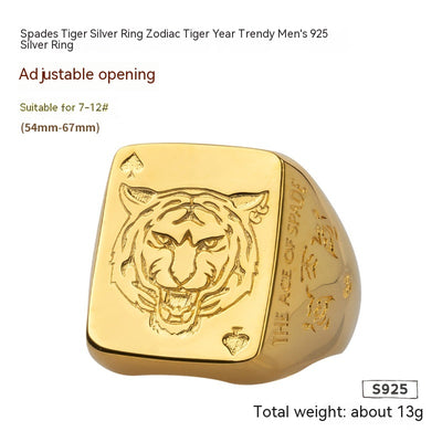 Anillo de Plata Tigre del Zodiaco Chino - Diseño Trendy - Image 3