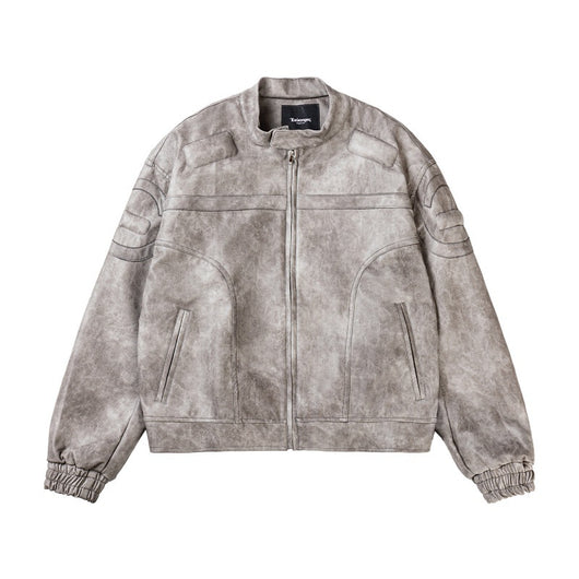 Chaqueta Motociclista de Cuero PU con Efecto Mármol y Cuello Alzado - Image 17