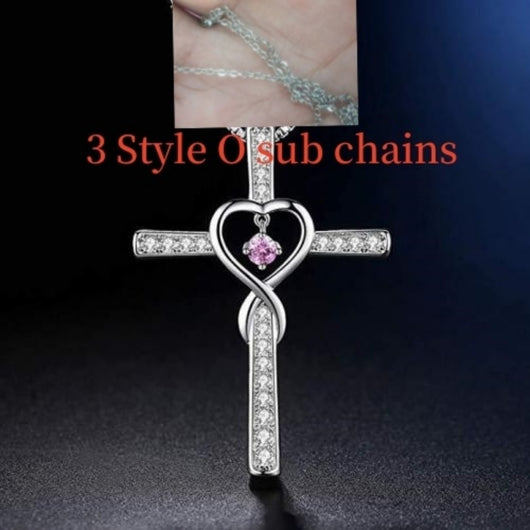 Collar Colgante Cruz Cristiana Fe y Amor Infinito con Piedra de Nacimiento - Image 37