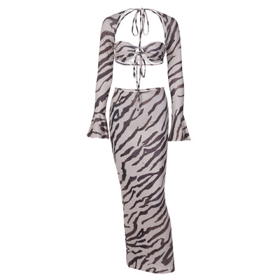 Conjunto Ejecutivo: Blusa Estampada Manga Larga con Falda Slim - Image 2