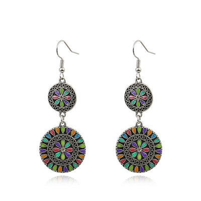 Aretes de Aleación Floral Redondos con Cristales Brillantes - Image 9