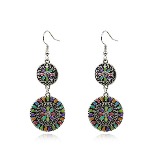 Aretes de Aleación Floral Redondos con Cristales Brillantes - Image 9