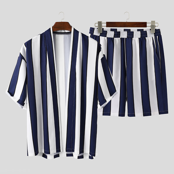 Conjunto Playero Hombre - Camisa y Shorts a Rayas Suelta
