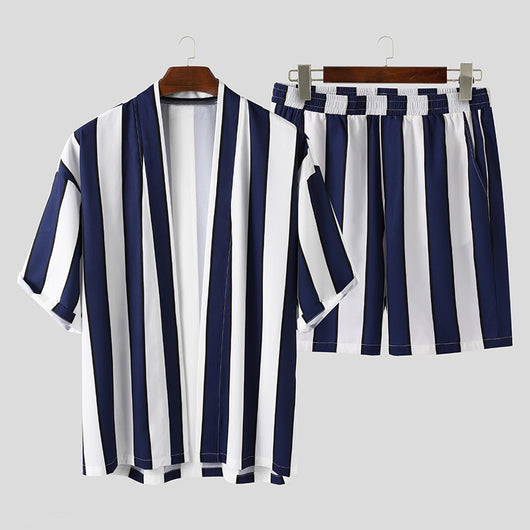 Conjunto Playero Hombre - Camisa y Shorts a Rayas Suelta - Image 2