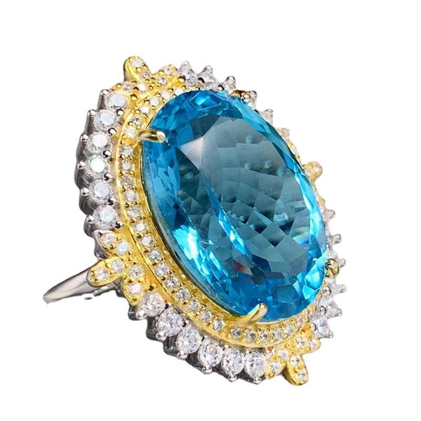 Anillo de Topacio Azul Natural con Plata S925 - Diseño Minimalista para Mujer