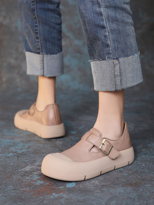 Zapatos Planos de Cuero Artesanal con Hebilla y Velcro para Mujer - Image 7