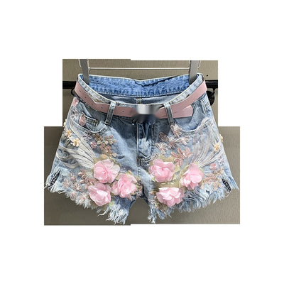 Shorts de Mezclilla Rectos con Bordados y Perlas para Mujer - Image 5