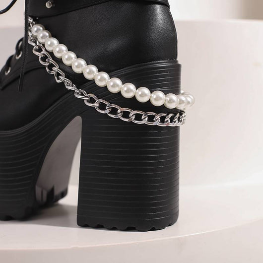 Botas de Cuero para Mujer con Cadena Beaded y Hebilla - Image 6