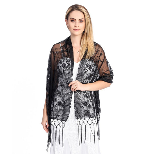 Chal de Gala Elegante con Lentejuelas y Borlas para Novia - Image 43