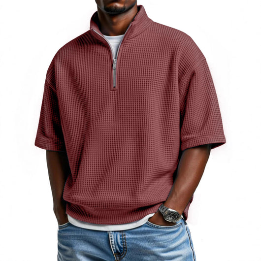 Polo Camiseta Manga Corta Waffle-Knit con Cierre de Medio Zipper para Hombre - Image 4