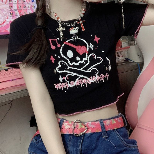 Crop Top Manga Corta Estampado Cartoon Cuello Redondo - Image 7