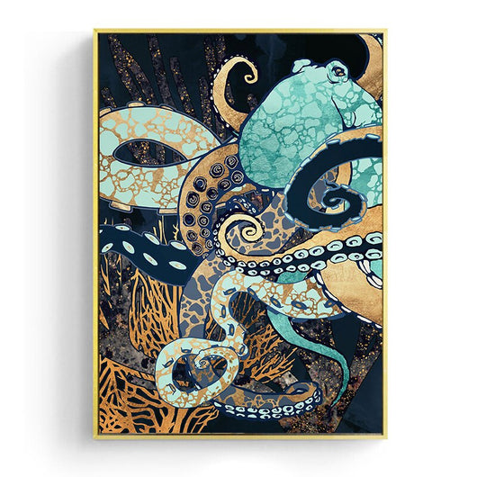 Cuadro Decorativo Abstracto Vida Marina - Pulpo y Medusa