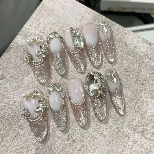Uñas Postizas con Cristales Brillantes Artesanales
