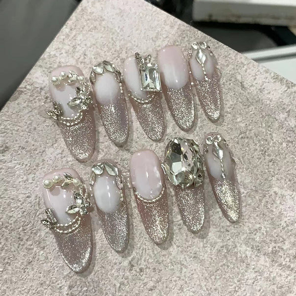Uñas Postizas con Cristales Brillantes Artesanales