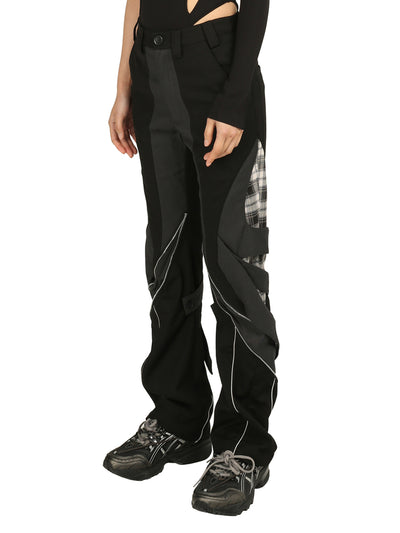 Pantalones Casuales con Cremallera y Costuras a Cuadros - Image 12