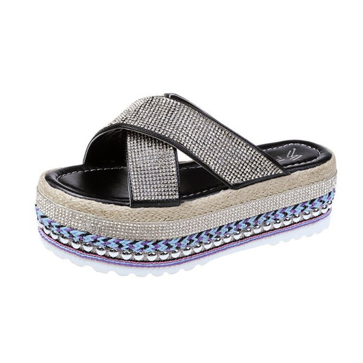 Pantuflas Plataforma Impermeables con Strass y Tejido Cruzado para Mujer - Image 4