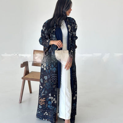 Cardigan Djellaba Étnico con Pliegues y Estampado - Capa Clásica de Moda - Image 65