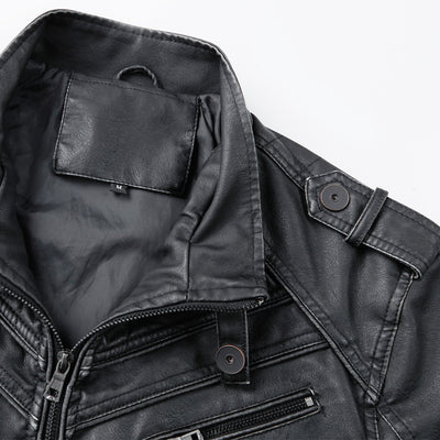 Chaqueta de Cuero Vintage para Hombre con Cuello Alzado y Desgaste Artesanal - Image 5
