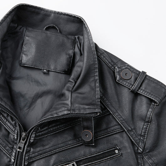 Chaqueta de Cuero Vintage para Hombre con Cuello Alzado y Desgaste Artesanal - Image 5