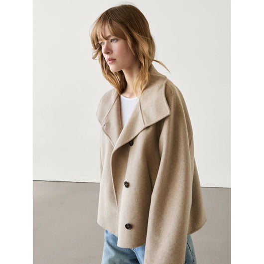 Abrigo Cuello Alto Mezcla de Lana Botones Simples Casual - Image 7