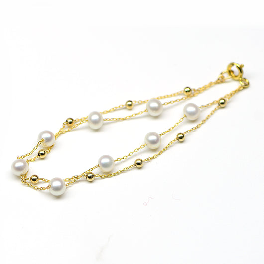 Pulsera Doble Ajustable de Perlas de Agua de Mar en Oro 18k - Image 8