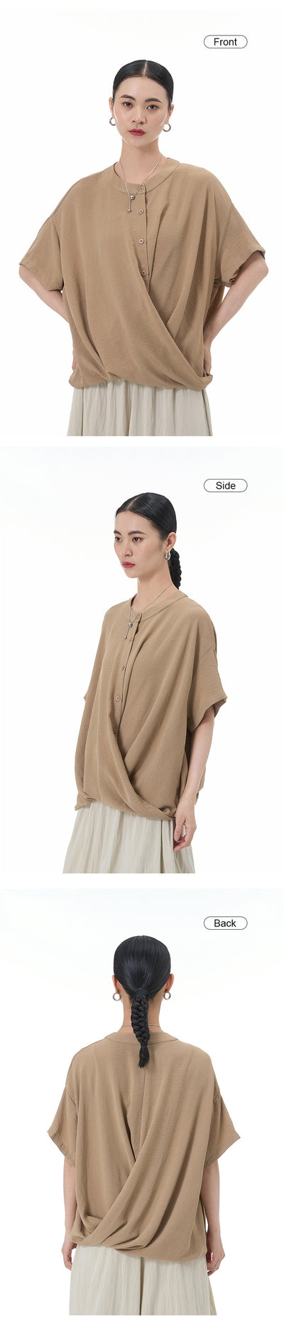 Blusa Suelta con Botones Decorativos y Manga Corta - Image 13