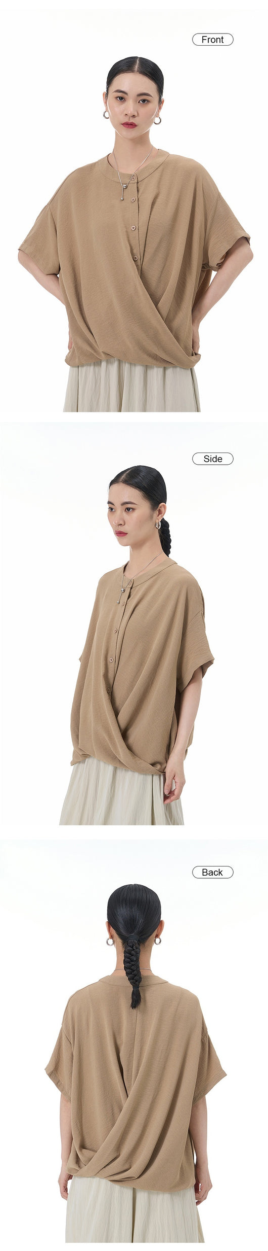 Blusa Suelta con Botones Decorativos y Manga Corta - Image 13