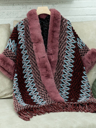 Capa Tejida Rayas Étnica con Borlas Suelta y Cómoda - Image 11