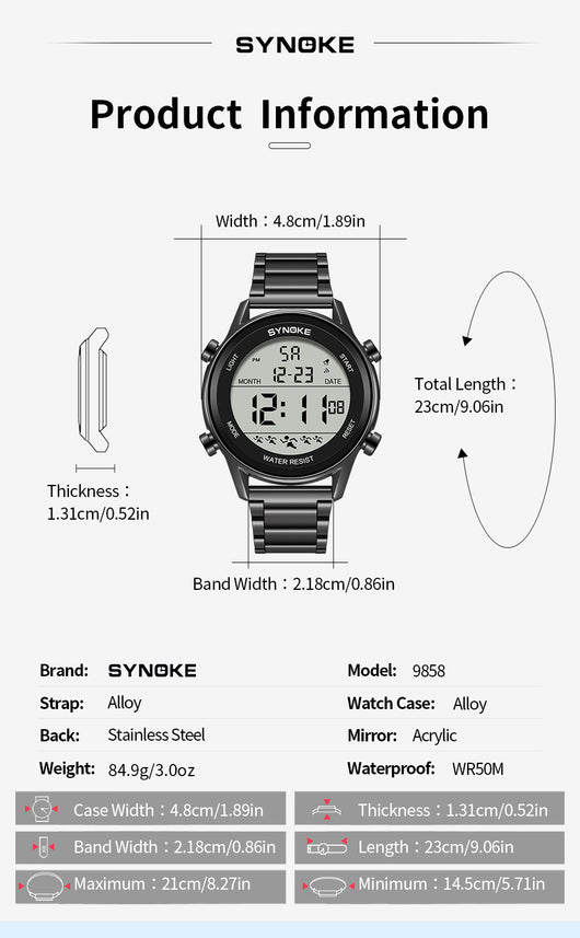 Reloj Deportivo Digital Acero Inoxidable Pantalla Grande Resistente al Agua - Image 14