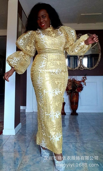 Vestido Elegante de Cuello Redondo, Cintura Alta y Mangas Abullonadas para Mujer - Image 4