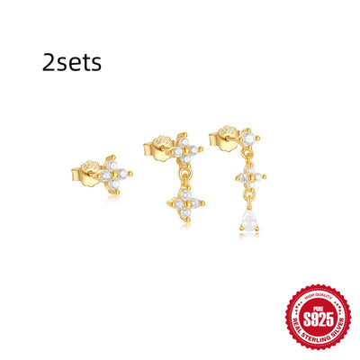 Aretes de Plata Esterlina 925 con Zirconia Geométrica y Borla para Uso Diario - Image 12