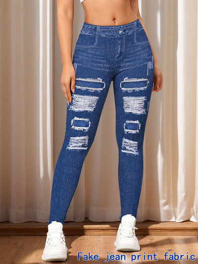 Leggings de Estilo Denim con Estampado Digital para Mujer - Image 7
