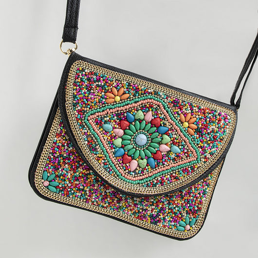 Bolso Bohemio Étnico con Cuentas y Compartimiento para Teléfono - Image 12