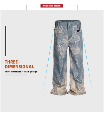 Jeans Rectos Lavados con Patrón Distressed en Tonos Neutros - Image 9