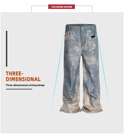 Jeans Rectos Lavados con Patrón Distressed en Tonos Neutros - Image 9