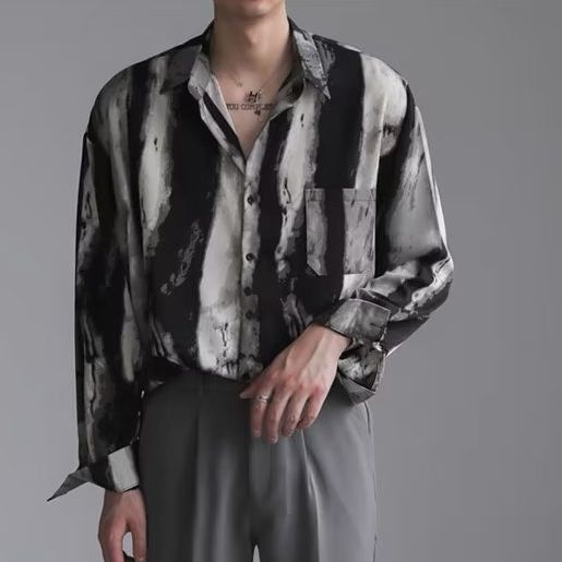 Camisa Hombre Relajada con Textura Efecto Agua y Caída Fluida - Image 3