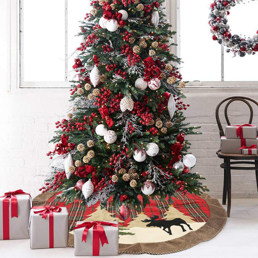 Falda Protectora para Árbol de Navidad con Diseño Cuadriculado