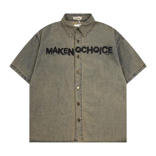 Camisa Denim Desgastada con Letras Waste para Hombre - Image 17