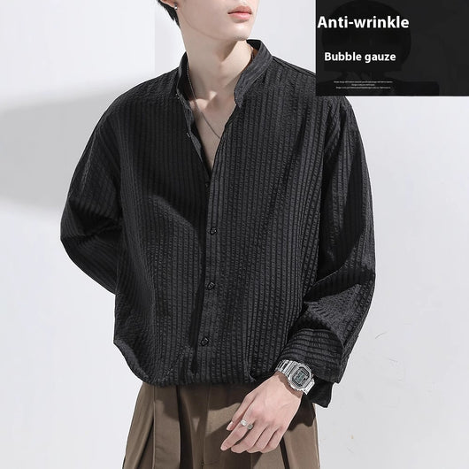 Camisa Casual Negra Texturizada Anti-Arrugas para Hombre - Image 5