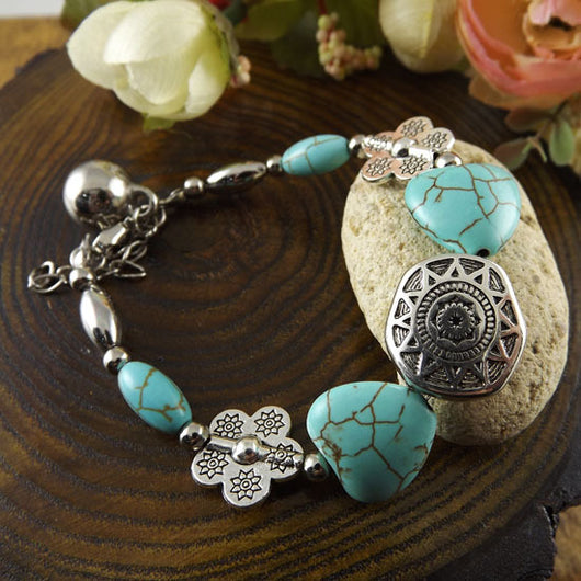 Pulsera de Piedras Naturales con Corazones de Plata Tibet - Energía y Estilo - Image 3