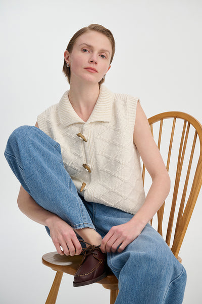 Chaleco Cardigan Tejido de Algodón con Textura Diamante - Image 5