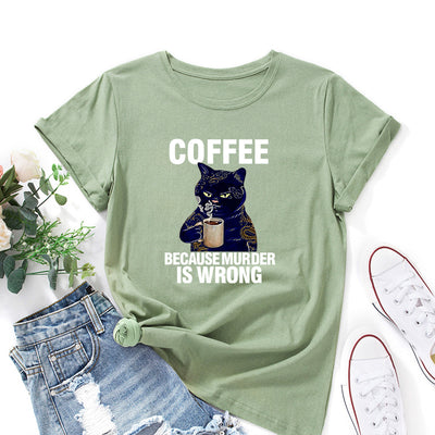 Camiseta Suelta Estampado Blanco y Negro Cuello Redondo Manga Corta - Image 15