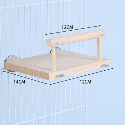 Semicircular solid wood bird cage platform with metal wingnut fasteners, designed for perching and playing. - Image 12